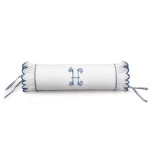 Load image into Gallery viewer, Seferî Flower Garden Bolster Cushion Cover with Monogram Embroidery - Blue