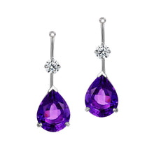 Load image into Gallery viewer, Arch Florale MM Stud Earrings, 18k White Gold with DAVIDOR Arch Cut Diamonds, Brilliant Diamonds and Amethyst Pear Shaped Drops - DAVIDOR