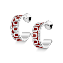 Load image into Gallery viewer, L'Arc de DAVIDOR Creole Earring PM, 18k White Gold with Lacquered Ceramic and Palais Diamonds - DAVIDOR
