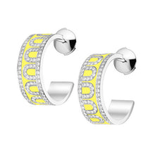 Load image into Gallery viewer, L'Arc de DAVIDOR Creole Earring PM, 18k White Gold with Lacquered Ceramic and Palais Diamonds - DAVIDOR