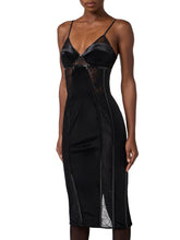 Load image into Gallery viewer, Dress in velvet and floral lace fabrics
