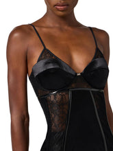 Load image into Gallery viewer, Dress in velvet and floral lace fabrics