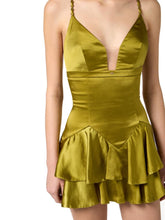 Load image into Gallery viewer, Mini dress in satin fabric with jewel details