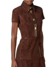 Load image into Gallery viewer, Mini dress in suede with vinyl details
