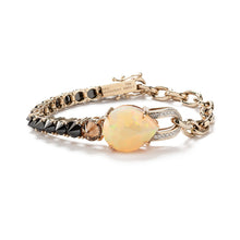 Load image into Gallery viewer, 18k white gold and rose gold bracelet with Opal, brown diamond, black diamonds and diamonds