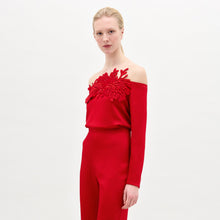 Load image into Gallery viewer, A blonde woman stands against a plain background wearing the Belinda Blouse in color Rouge