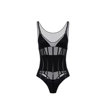 Load image into Gallery viewer, Bodysuit in stretch tulle fabric with vinyl details