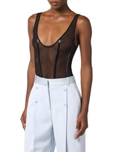 Load image into Gallery viewer, Bodysuit in stretch tulle fabric with vinyl details