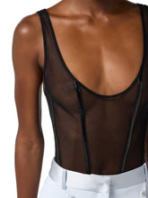 Load image into Gallery viewer, Bodysuit in stretch tulle fabric with vinyl details