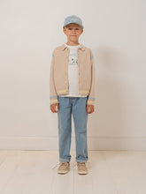 Load image into Gallery viewer, Bonpoint x Guest in Residence Liberté mixed cardigan with contrasting embroidery in sand cashmere