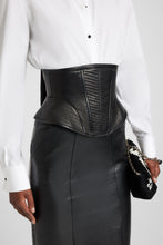 Load image into Gallery viewer, Leather corset with braided straps and sculptural hip structure