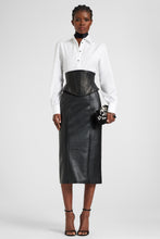 Load image into Gallery viewer, Leather corset with braided straps and sculptural hip structure