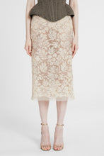 Load image into Gallery viewer, Sheath skirt in fine floral lace with hand-applied crystals