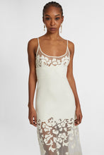 Load image into Gallery viewer, Wool and silk blend lingerie midi dress with floral inlay