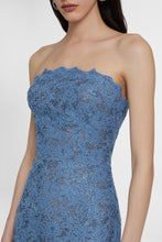 Load image into Gallery viewer, Macramé lace midi bustier dress with crystals