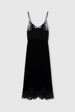 Load image into Gallery viewer, Lingerie-style velvet dress in viscose and silk with cutouts and rebrodé lace