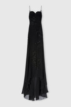 Load image into Gallery viewer, Long silk chiffon dress with hand-applied crystals