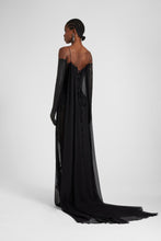 Load image into Gallery viewer, Long silk chiffon dress with hand-applied crystals