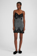 Load image into Gallery viewer, Silk slip dress with pied de poule pattern and contrast lace
