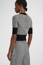 Load image into Gallery viewer, Half-sleeve sweater in wool blend with pied de poule jacquard and crystals
