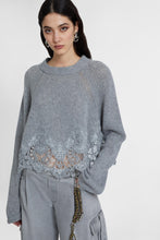 Load image into Gallery viewer, Cropped sweater in pure cashmere with rebrodè lace inlay