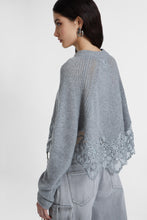 Load image into Gallery viewer, Cropped sweater in pure cashmere with rebrodè lace inlay