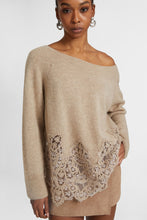 Load image into Gallery viewer, Pure cashmere sweater with wide neckline and rebrodè lace