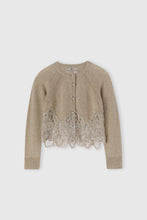 Load image into Gallery viewer, Cropped cardigan in pure cashmere with mandarin collar and rebrodè lace