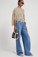 Load image into Gallery viewer, Cropped cardigan in pure cashmere with mandarin collar and rebrodè lace