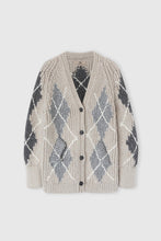 Load image into Gallery viewer, Alpaca, mohair and cashmere blend cardigan with argyle motif