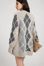 Load image into Gallery viewer, Alpaca, mohair and cashmere blend cardigan with argyle motif