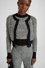 Load image into Gallery viewer, Jacquard wool cardigan with pied de poule pattern and crystals