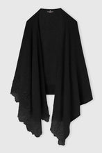 Load image into Gallery viewer, Black cashmere stole with wool rebrodé lace edge