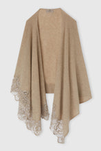 Load image into Gallery viewer, Dove grey melange cashmere stole with wool rebrodé lace border