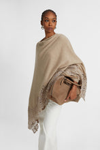Load image into Gallery viewer, Dove grey melange cashmere stole with wool rebrodé lace border