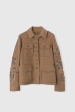 Load image into Gallery viewer, Wool blend coat with raised floral embroidery
