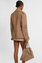 Load image into Gallery viewer, Wool blend coat with raised floral embroidery