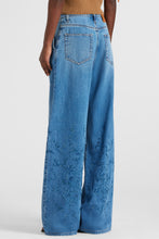 Load image into Gallery viewer, Palazzo jeans with crystal floral embroidery