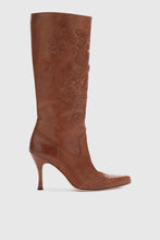 Load image into Gallery viewer, Vintage Brown Nappa Leather Boot with Hand-Embroidered Leather
