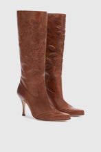 Load image into Gallery viewer, Vintage Brown Nappa Leather Boot with Hand-Embroidered Leather