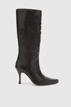 Load image into Gallery viewer, Vintage dark green nappa leather boot with handmade leather embroidery