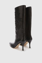 Load image into Gallery viewer, Vintage dark green nappa leather boot with handmade leather embroidery