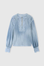 Load image into Gallery viewer, Silk Crêpe Caftan Blouse with Denim Print