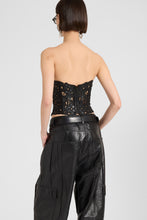 Load image into Gallery viewer, Strapless Lambskin Leather Bustier Top with Hand-Cut Floral Motif