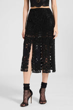 Load image into Gallery viewer, Midi Skirt with Slits in Maiolica Lace And Crystals