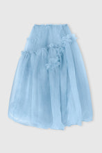 Load image into Gallery viewer, Asymmetric Balloon Skirt in Technical Denim-Blue Organza with Ruffles