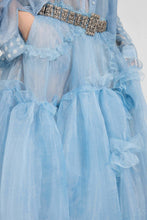 Load image into Gallery viewer, Asymmetric Balloon Skirt in Technical Denim-Blue Organza with Ruffles