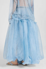 Load image into Gallery viewer, Asymmetric Balloon Skirt in Technical Denim-Blue Organza with Ruffles