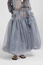 Load image into Gallery viewer, Asymmetric Balloon Skirt in Grey Technical Organza with Prince of Wales Print