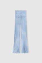 Load image into Gallery viewer, Silk Trousers with High Tulle Waist And Hand-Applied Rebrodé Lace in Denim-Blue